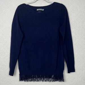 In Cashmere Navy 100% Cashmere Fringe Hem Sweater Women’s Medium Soft Knit